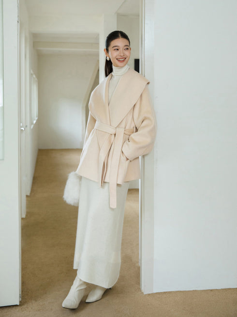 Sculpted Lapel Wool Coat
